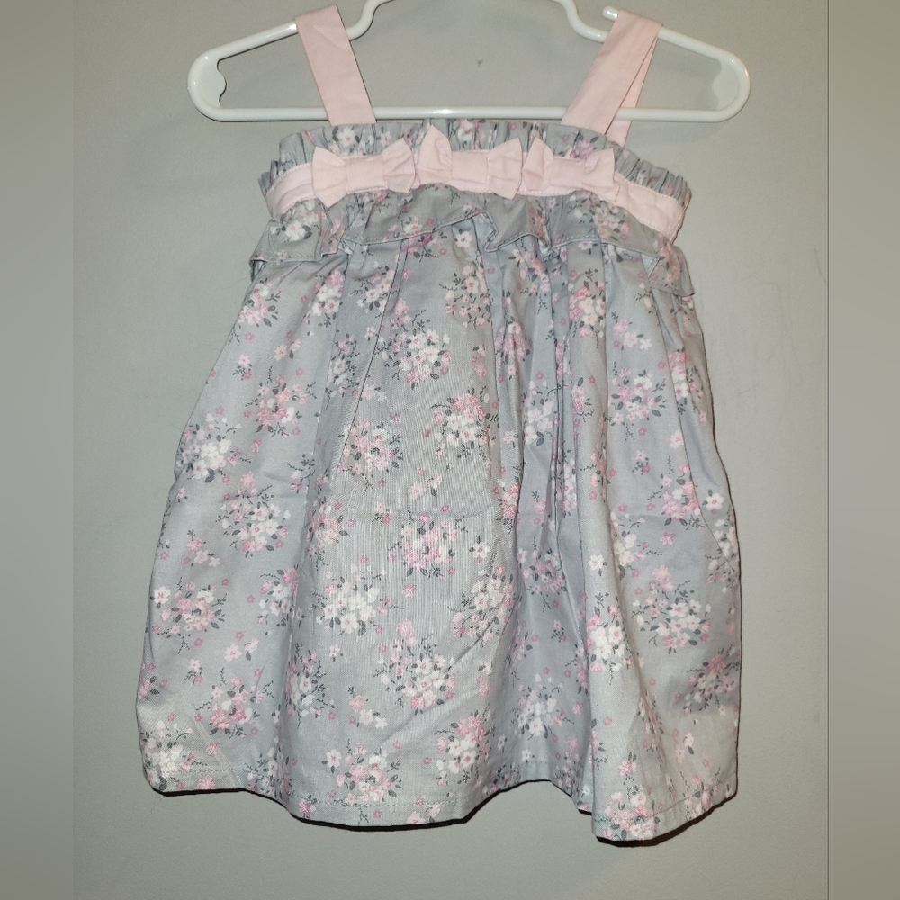🆕️ Jillian's Closet Pink Gray Floral Casual Baby Girl Dress w/Diaper Cover 6-12
